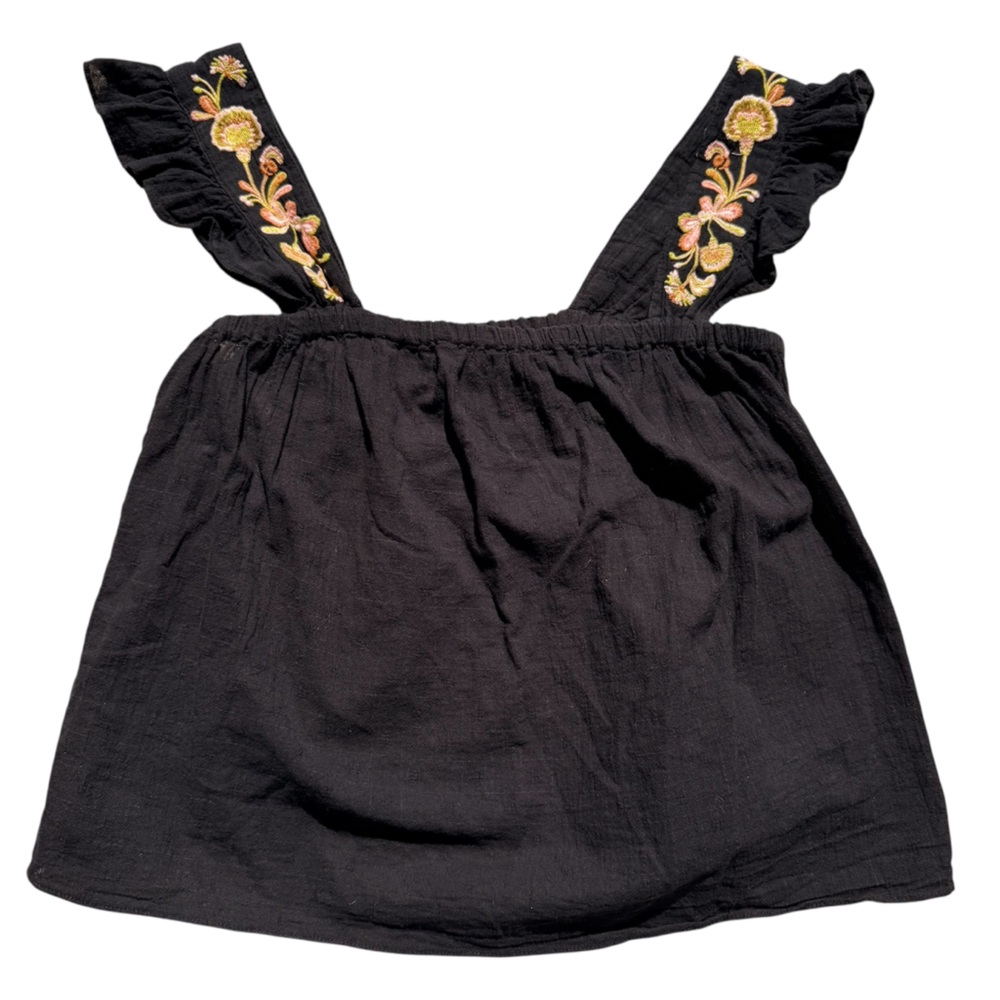 Madewell Black Crop Top with Yellow & Pink Embroidered Straps